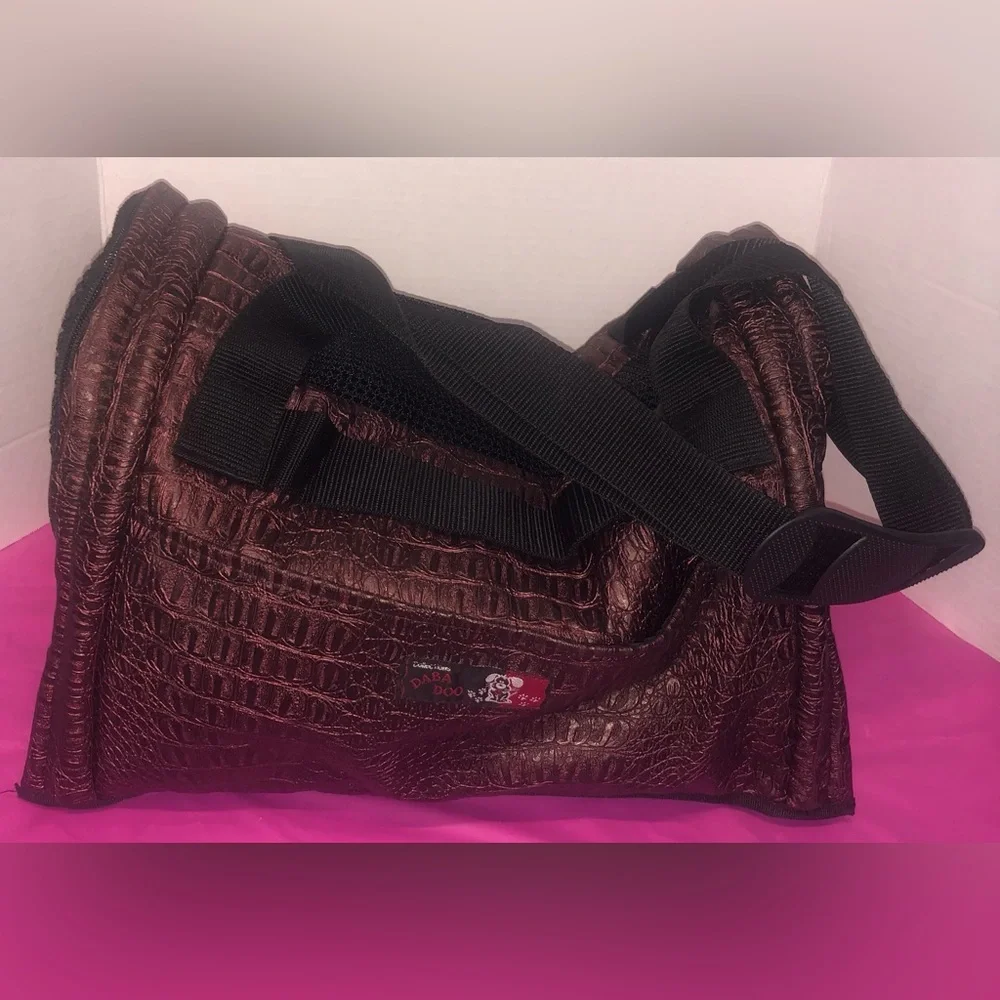 Pet Carrier Tote Bag Metallic Brown Croc-Embossed Finish Dog Cat Bunny GuineaPig